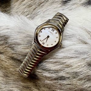 Ebel Classic Wave Ladies 18k Gold Stainless Steel Quartz 29mm Watch MOP Diamonds